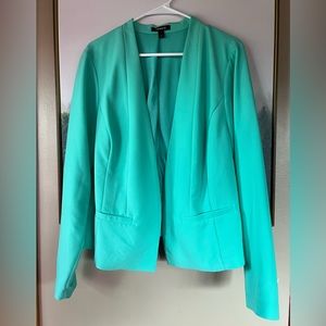 torrid collarless open front blazer in “pool blue”
